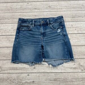 American Eagle Shorts Women's 8 Blue Dark Wash The Dream Denim Distressed Cutoff